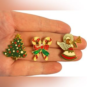 Christmas Enameled Brooch/Pin Bundle